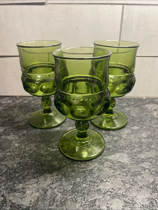 Indiana Glass Other - Green Vintage-Style Goblet Glasses - Set of 3